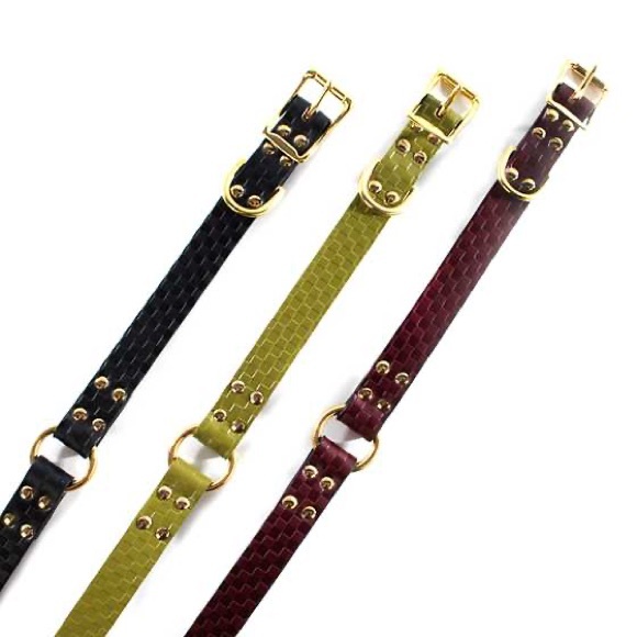 🐶 NWT Mackenzie-Childs Embossed Real Bridle Leather Grn Dog Collar (Size:Large) - Picture 4 of 11